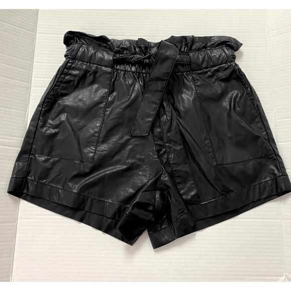 And Now This Pants - And Now This Women's Black Faux Leather Tie Waist Shorts Streetwear Biker Size 2
